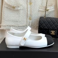 Chanel G46541 Mary Janes with CC Buckle Women in Lambskin and Grosgrain White