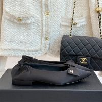 Chanel G46546 Ballet Flats with CC Logo Bow Women in Silk Black