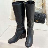 Chanel G46563 High Boots with CC Logo Women in Stretch Lambskin Black