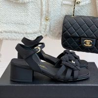 Chanel G46607 Camellia Sandals with CC Logo Women in Grosgrain Black