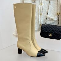 Chanel G46685 High Boots with Metal CC Logo Women in Calfskin Brown
