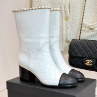 Chanel G46699 Ankle Boots with Woven Chain Women in Calfskin White