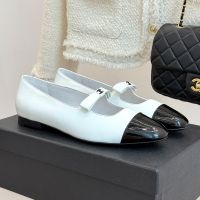 Chanel G46726 Mary Janes with CC Logo Bow Women in Calfskin White