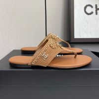 Chanel G46763 Thongs Slides with Woven Chain Women in Fabric Brown