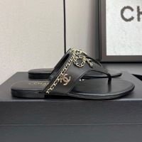 Chanel G46763 Thongs Slides with Woven Chain Women in Lambskin Black