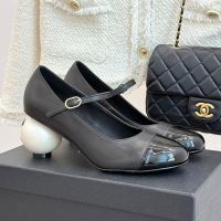 Chanel G46775 Mary Janes Pumps with Pearl Heel Women in Lambskin Black