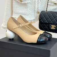 Chanel G46775 Mary Janes Pumps with Pearl Heel Women in Lambskin Brown