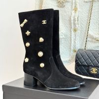 Chanel G46787 High Boots with Multi Metal Buckle Women in Suede Black