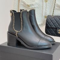 Chanel G46804 Chelsea Ankle Boots with Woven Chain Women in Calfskin Black