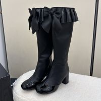 Chanel G46831 High Boots with Bow Women in Lambskin and Patent Leather Black