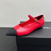 Chanel G46849 Mary Janes with Metal CC Logo Women in Lambskin and Grosgrain Red