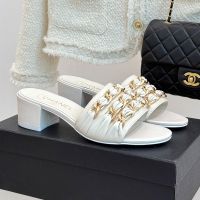 Chanel Heeled Slides with Large Woven Chain Women in Lambskin White