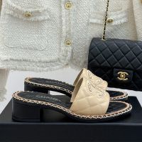 Chanel Heeled Slides with Woven Chain Logo Women in Quilted Lambskin Brown/Black