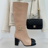 Chanel High Boots with CC Buckle Women in Suede Brown