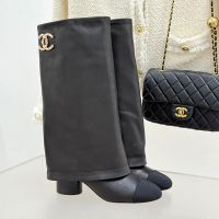 Chanel High Boots with Pearls CC Logo Women in Calfskin Black
