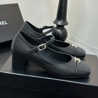 Chanel Mary Janes Pumps with Strass Logo Women in Calfskin Black