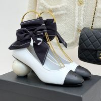 Chanel Mary Janes Pumps with Silk Satin Scarves Women in Lambskin White