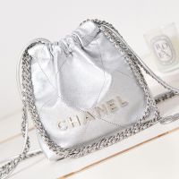 Chanel AS3980 22 Mini Handbag in Shiny Calfskin Silver