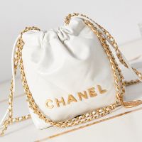Chanel AS3980 22 Mini Handbag in Shiny Calfskin White/Gold