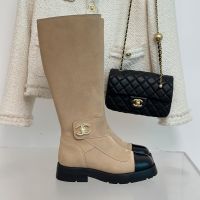 Chanel Platform High Boots with CC Buckle Women in Suede Brown
