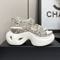 Chanel Platform Sandals with Velcro Strap Women in Python-Like Leather Beige