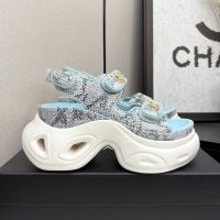 Chanel Platform Sandals with Velcro Strap Women in Python-Like Leather Blue