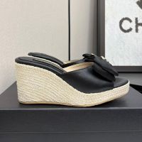 Chanel Platform Slides with Strass Logo Bow Women in Lambskin Black