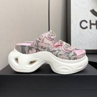 Chanel Platform Slides with Velcro Strap Women in Python-Like Leather Pink