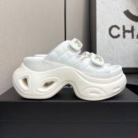 Chanel Platform Slides with Velcro Strap Women in Quilted Calfskin White