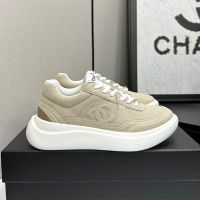 Chanel Platform Sneakers with Interlocking CC Logo Women in Suede and Mesh Khaki