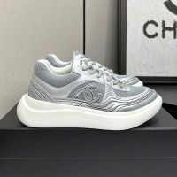 Chanel Platform Sneakers with Interlocking CC Logo Women in Fabric and Laminated Silver
