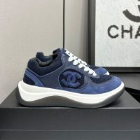 Chanel Platform Sneakers with CC logo Patch Women in Suede and Calfskin and Tweed Navy Blue