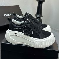 Chanel Platform Sneakers with Logo Patch Women in Denim Black