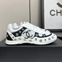 Chanel Sneakers with Allover Logo Embossing Women in Calfskin and Mesh Black/White